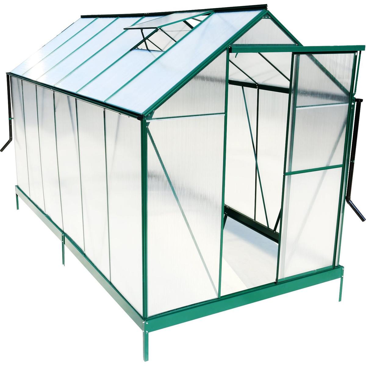 6.3'x12.2'x7' Polycarbonate Greenhouse, Heavy Duty Outdoor Aluminum Walk-in Green House Kit with Rain Gutter, Vent and Door for Backyard Garden, color green