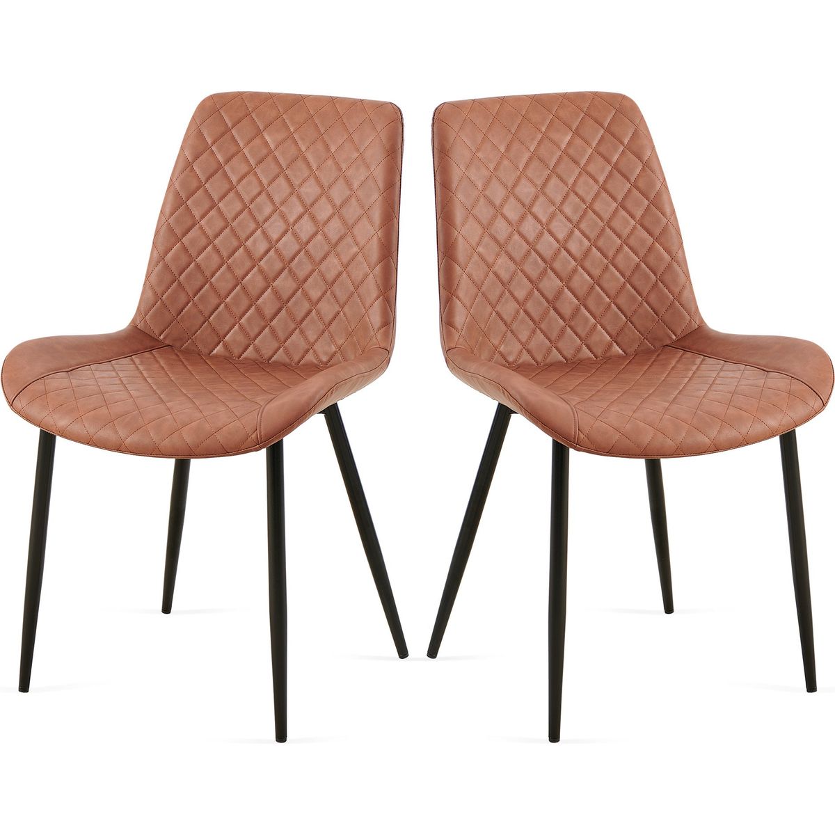 Brown Leathaire Dining Chairs Set of 2,Mid-Century Modern Leathaire Chairs Kitchen Living Room Armless Side Chair with Metal Legs Set Of 2