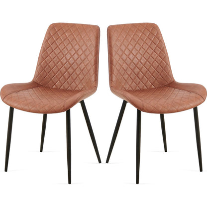 Brown Leathaire Dining Chairs Set of 2,Mid-Century Modern Leathaire Chairs Kitchen Living Room Armless Side Chair with Metal Legs Set Of 2