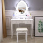 Makeup Vanity Desk and Stool Set, Vanity Mirror with Lights and Table Set, Small Vanity Table for Bedroom (White)