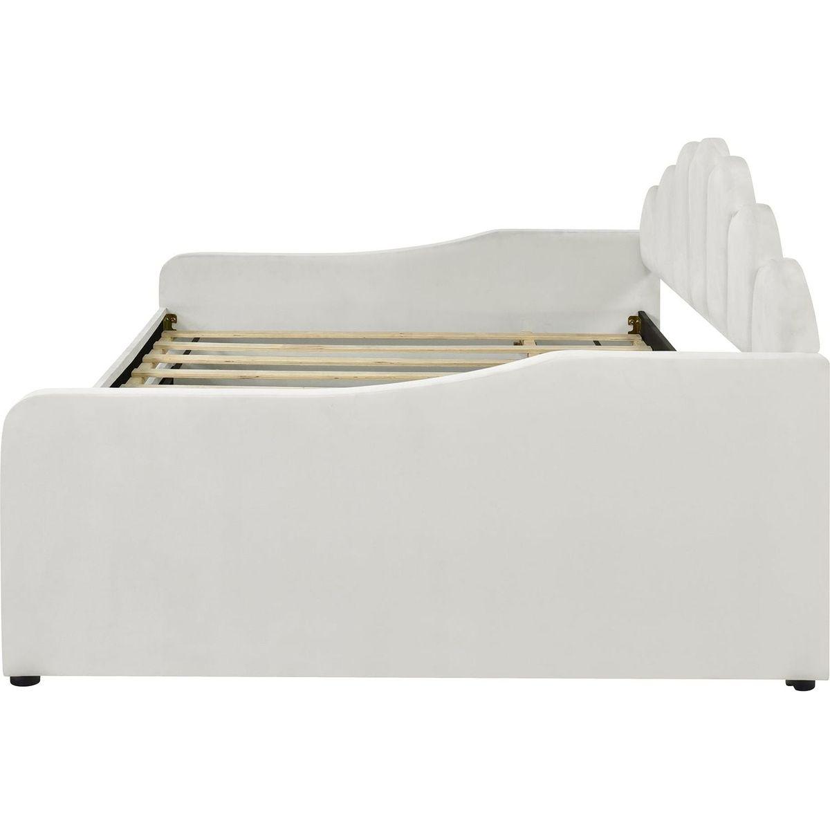 Full Size Upholstery Daybed Frame with Shall Shaped Backrest and Trundle,Beige