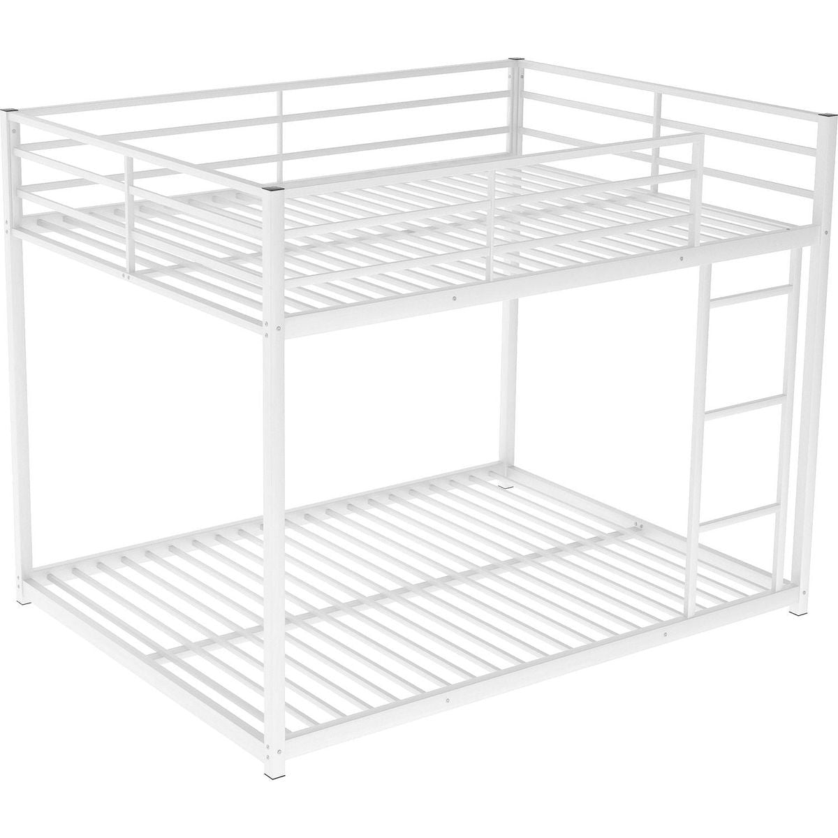 Full over Full Metal Bunk Bed, Low Bunk Bed with Ladder, White