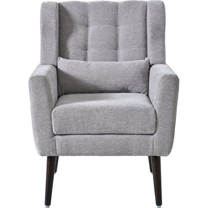 Modern Accent Chair,Chenille Arm Chairs for Living Room,Upholstered Mordern Armchair,Comfy Soft Padded Lounge Chair in Small Space, Bedroom, w/Pillow, Solid Wood Leg (Gray)