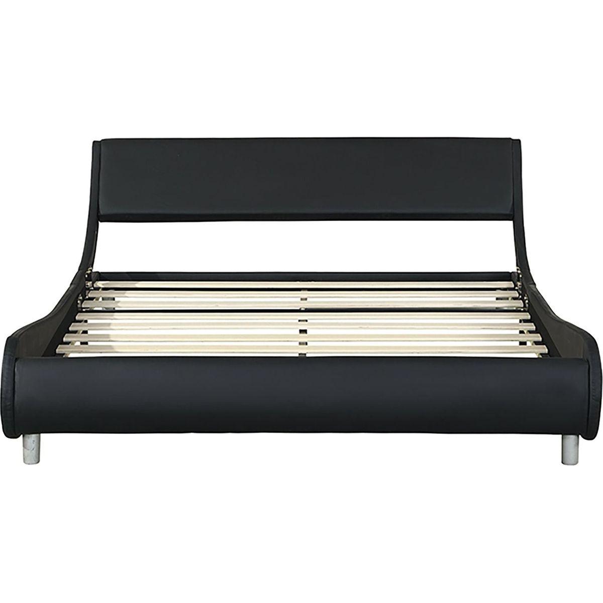 Faux Leather Upholstered Platform Bed Frame,LED lighting with remote controller and APP,Curve Design,Wood Slat Support,No Box Spring Needed,Easy Assemble,Queen Size,Black
