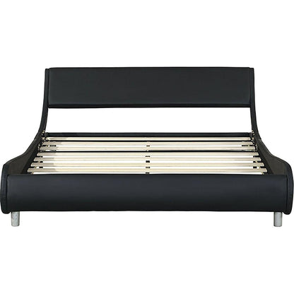Faux Leather Upholstered Platform Bed Frame,LED lighting with remote controller and APP,Curve Design,Wood Slat Support,No Box Spring Needed,Easy Assemble,Queen Size,Black