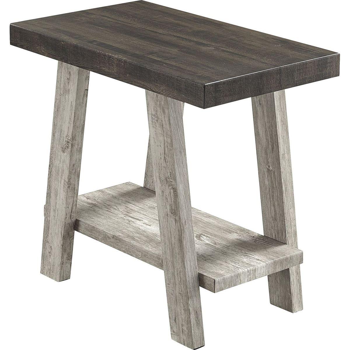 Athens Contemporary Two-Tone Wood Shelf Side Table in Weathered Walnut and Gray