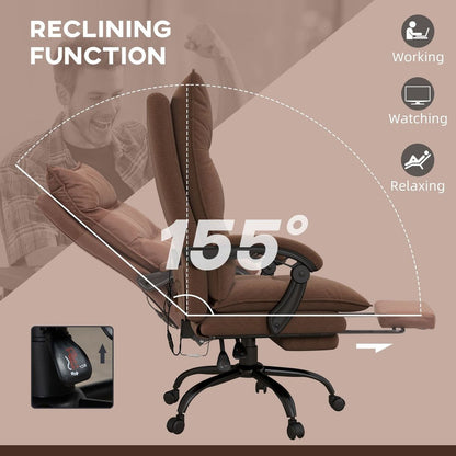 Vinsetto Executive Massage Office Chair with 6 Vibration Points, Microfiber Computer Desk Chair, Heated Reclining Chair with Footrest, Armrest, Double Padding, Brown