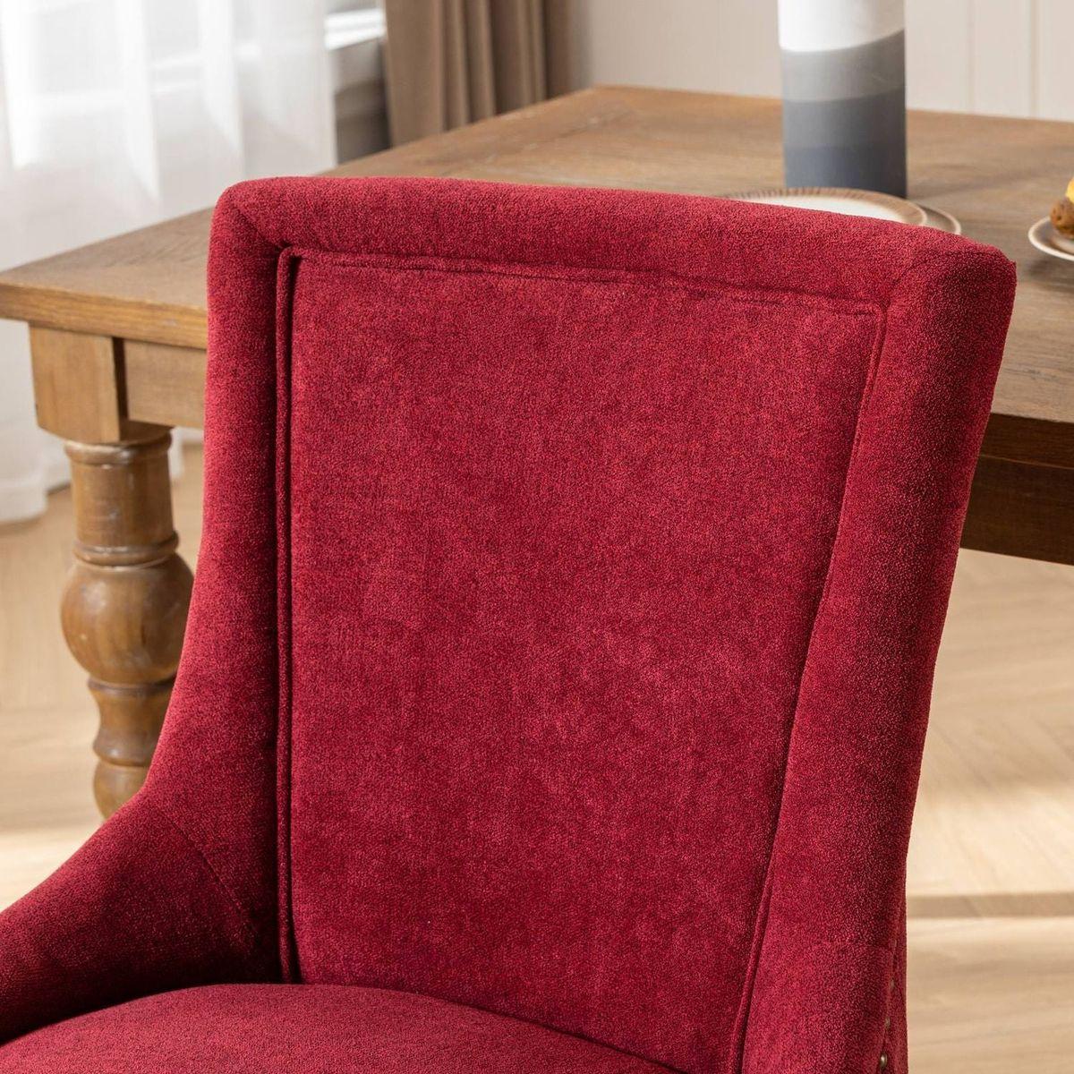 Ultra Side Dining Chair,Thickened fabric chairs with neutrally toned solid wood legs,Bronze nail head,Set of 2,Wine Red,Burgundy