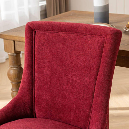 Ultra Side Dining Chair,Thickened fabric chairs with neutrally toned solid wood legs,Bronze nail head,Set of 2,Wine Red,Burgundy