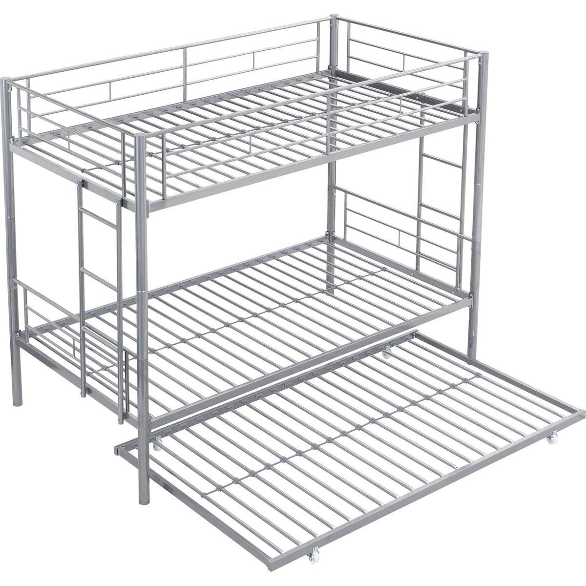 METAL BUNK BED WITH TRUNDLE SILVER