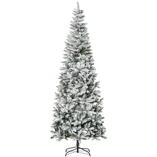 HOMCOM 9ft Unlit Snow-Flocked Slim Pine Artificial Christmas Tree with Realistic Branches and 1084 Tips