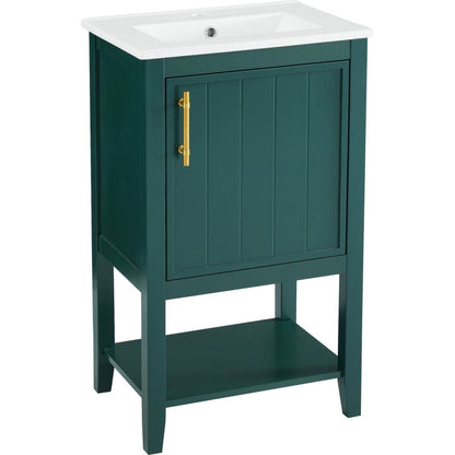 20" Bathroom Vanity with Sink, Bathroom Cabinet with Soft Closing Door, Storage Rack and Open Shelf, Green