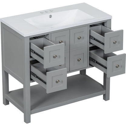 36" Bathroom Vanity with Undermount Sink,Free Standing Vanity Set with 4 Drawers& Soft Closing Doors,Solid Wood Frame Bathroom Storage Cabinet