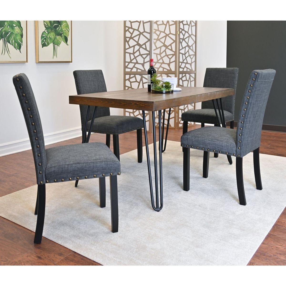 Amisos 5-Piece Dining Set, Hairpin Dining Table with 4 Chairs, 3 Color Options