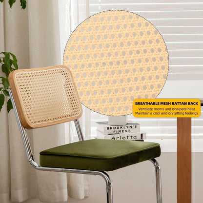 Dining Chairs Set of 2, Velvet Rattan Side Accent Chairs with Chrome Legs, Modern Mid Century Breuer Designed Chairs, Upholstered Dining Living Room Kitchen Chairs (Olive Green-2pcs)