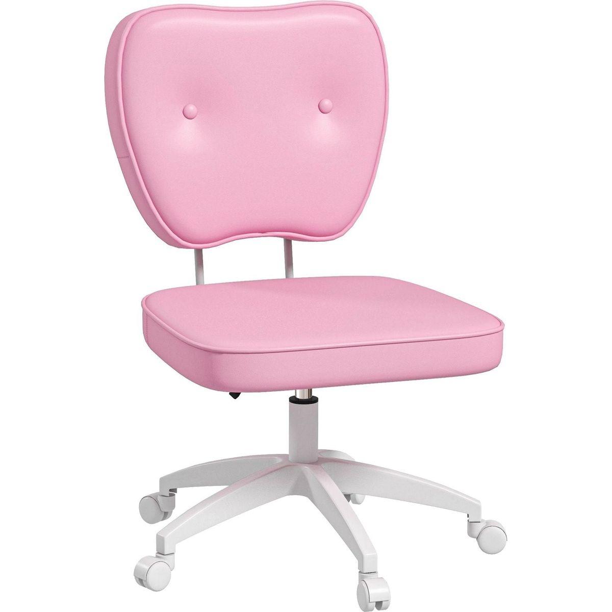 Vinsetto Cute Armless Office Chair, Small PU Leather Computer Desk Chair, Vanity Task Chair with Adjustable Height, Swivel Wheels, Mid Back, Pink