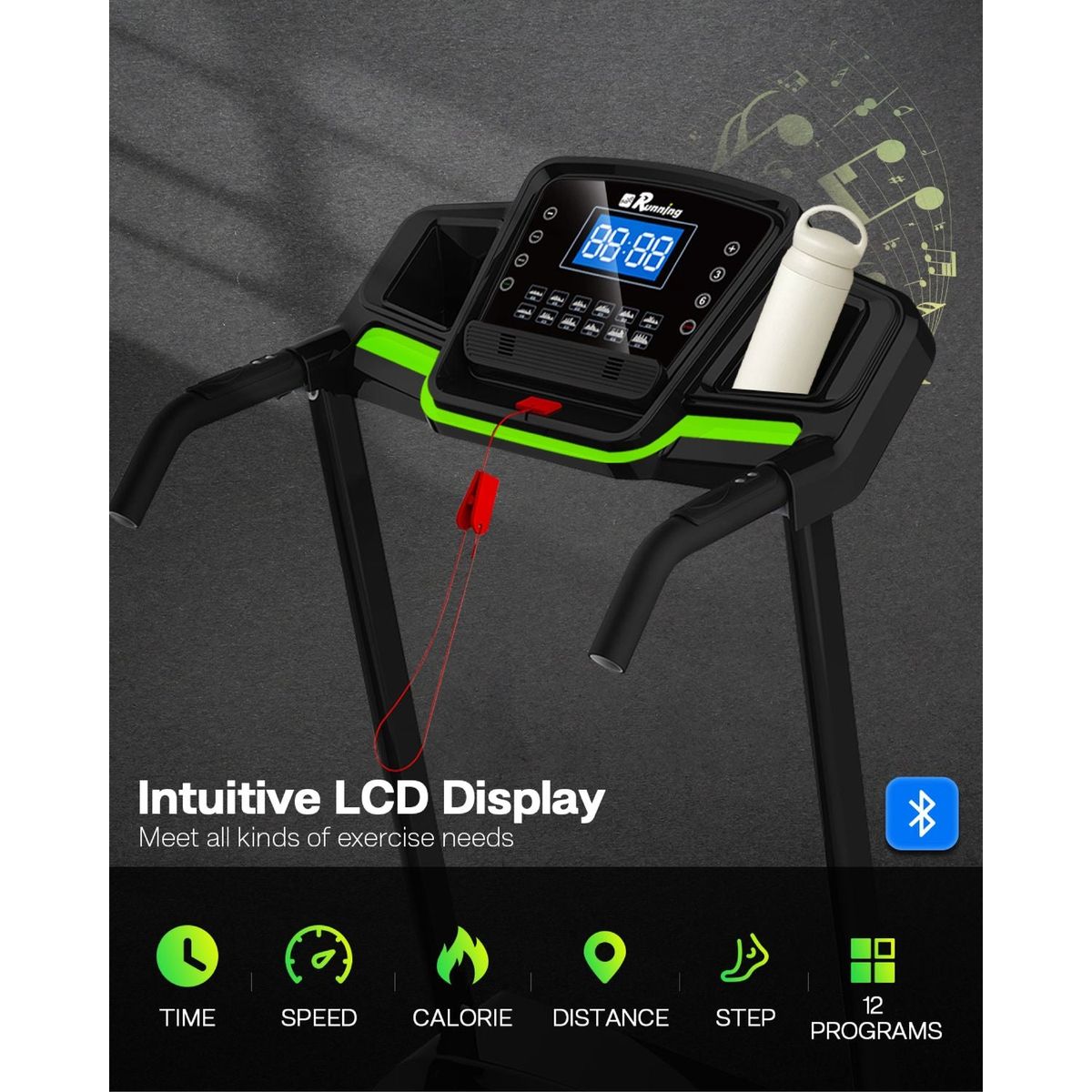 Foldable Treadmill with Incline, Folding Treadmill for Home Electric Treadmill Workout Running Machine, Handrail Controls Speed, Pulse Monitor,APP