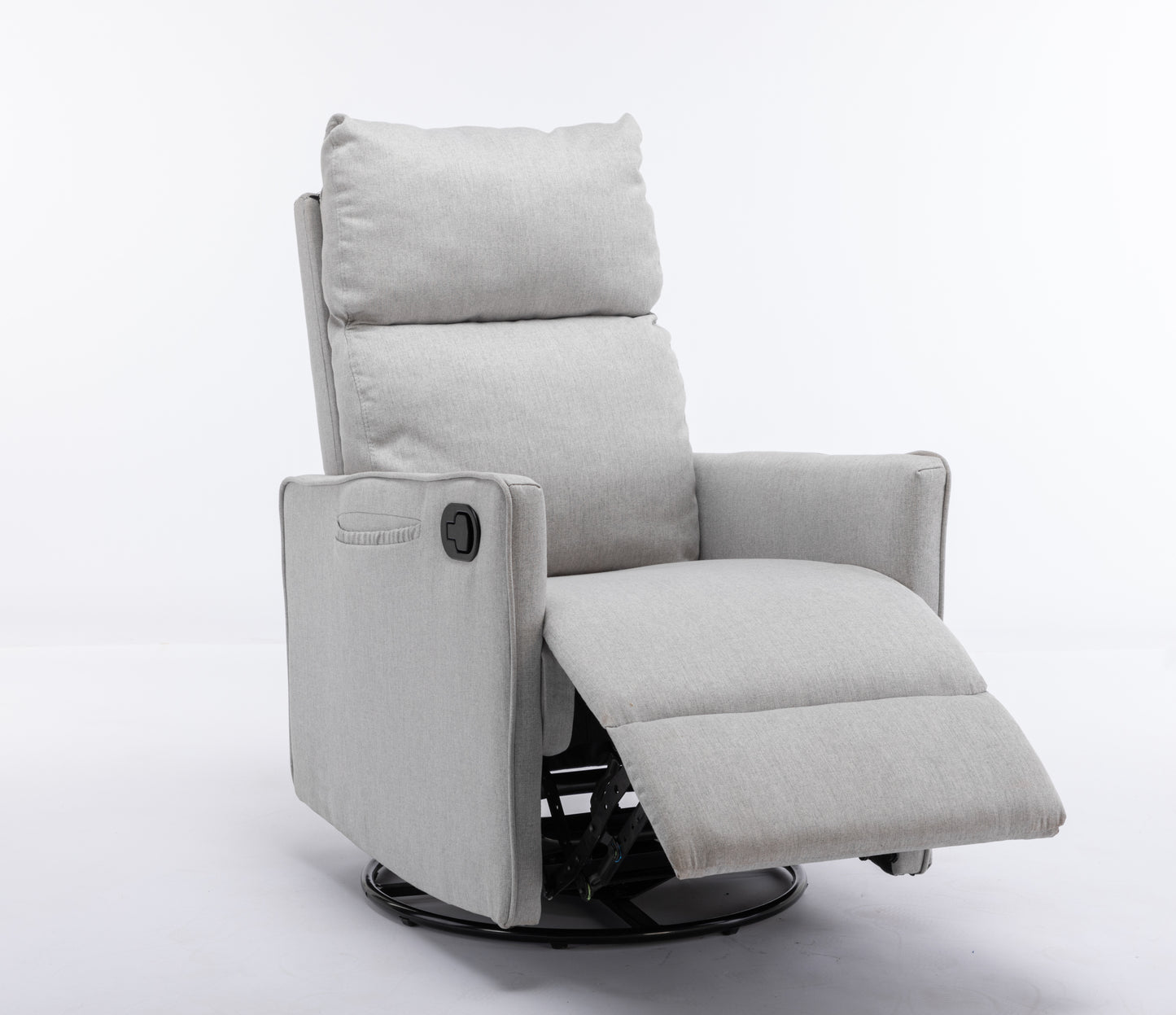 Cotton Linen Fabric Swivel Rocking Chair Glider Rocker Recliner Nursery Chair With Adjustable Back And Footrest For Living Room Indoor,Light Gray