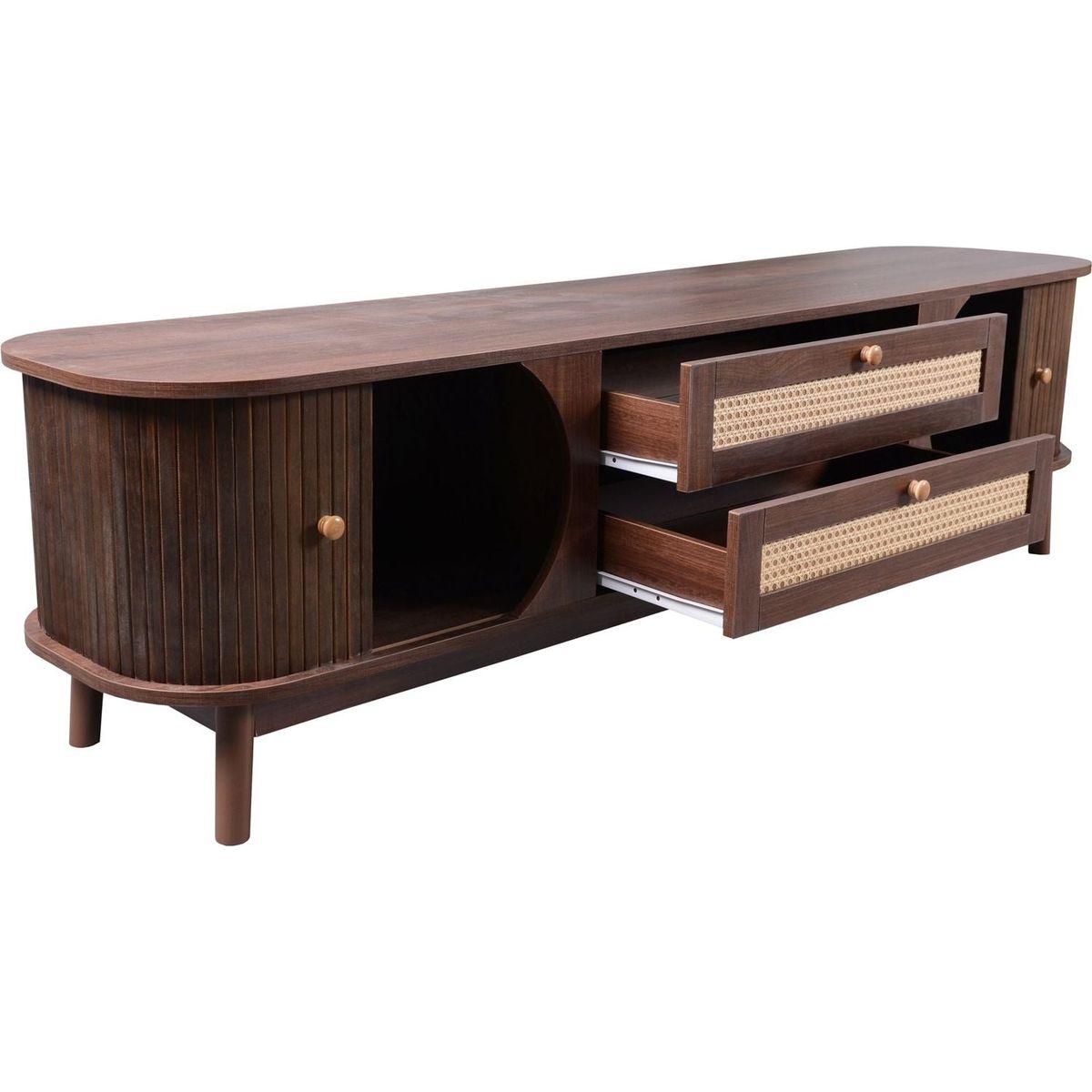 Rattan TV Stand for TVs up to 75", Modern Farmhouse Media Console, Entertainment Center with Solid Wood Legs, TV Cabinet for Living Room,Home Theatre