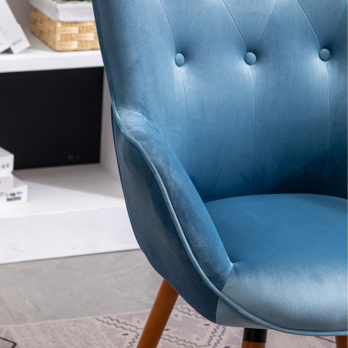 Doarnin Contemporary Silky Velvet Tufted Button Back Accent Chair, Blue