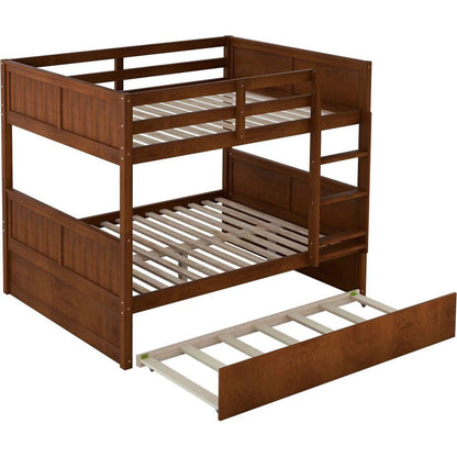 Full Over Full Bunk Bed with Twin Size Trundle, Walnut