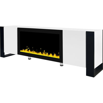 Modern TV Stand with 34.2" Non-heating Electric Fireplace, High Gloss Entertainment Center with 2 Cabinets, Media Console for TVs up to 78", White
