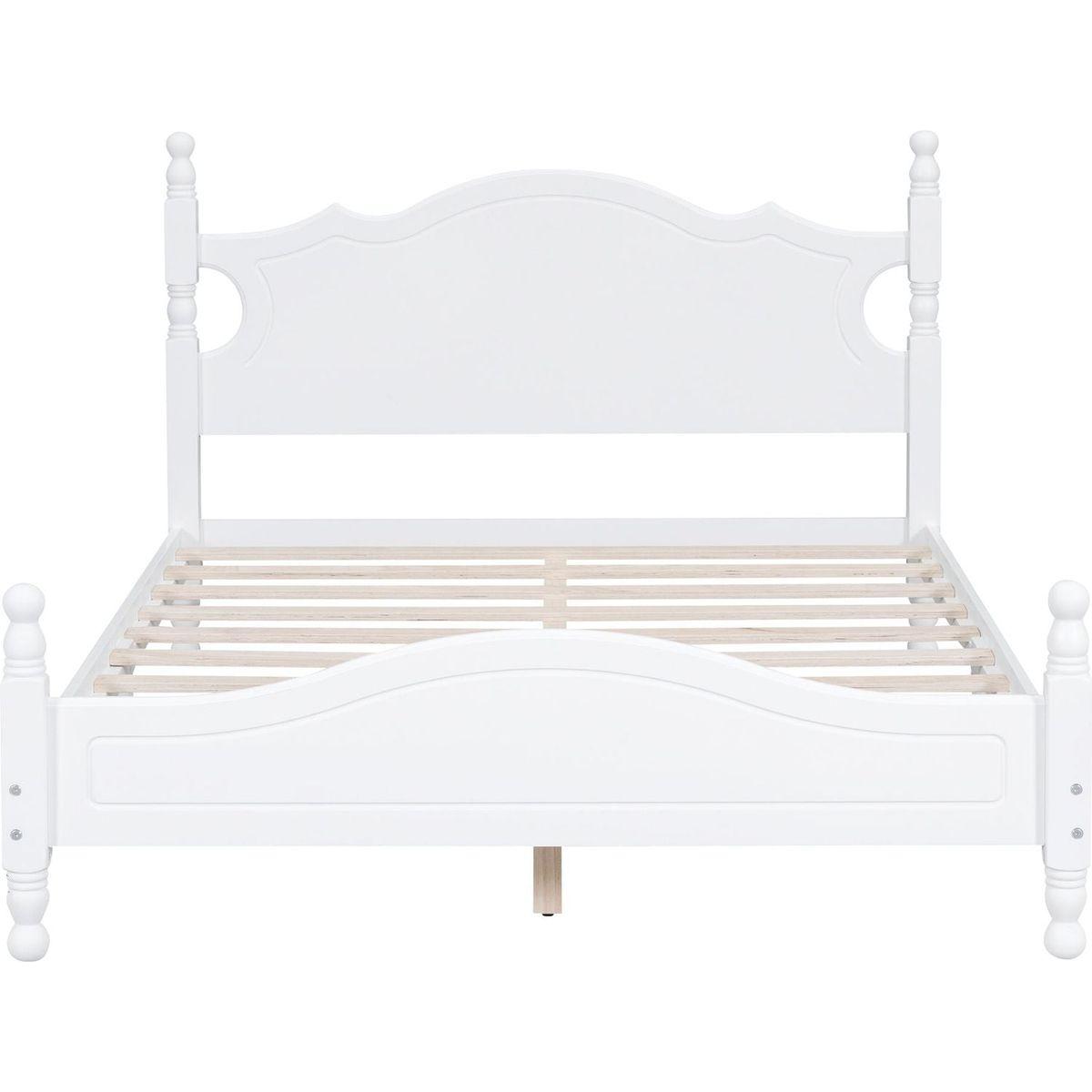 Full Size Wood Platform Bed Frame,Retro Style Platform Bed with Wooden Slat Support,White