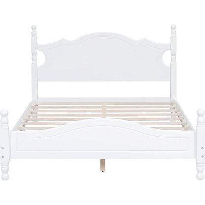 Full Size Wood Platform Bed Frame,Retro Style Platform Bed with Wooden Slat Support,White