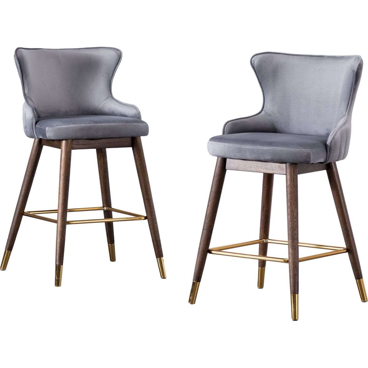 Leland Fabric Upholstered Counter Height Wingback Stools, Set of 2, Gray