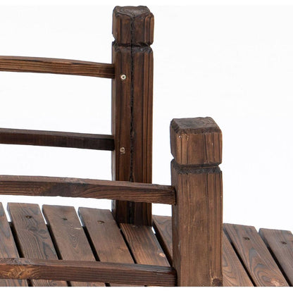 Fir Wood Garden Bridge Arc Walkway with Side Railings for Backyards, Gardens, and Streams, Stained Wood, 60" x 26.5" x 19"
