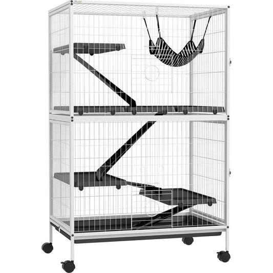 50" H 5-Tier Small Animal Cage, Ferret Cage, Large Chinchilla Cage with Hammock Accessory Heavy-Duty Steel Wire, Small Animal Habitat with 4 Doors, Removable Tray, White