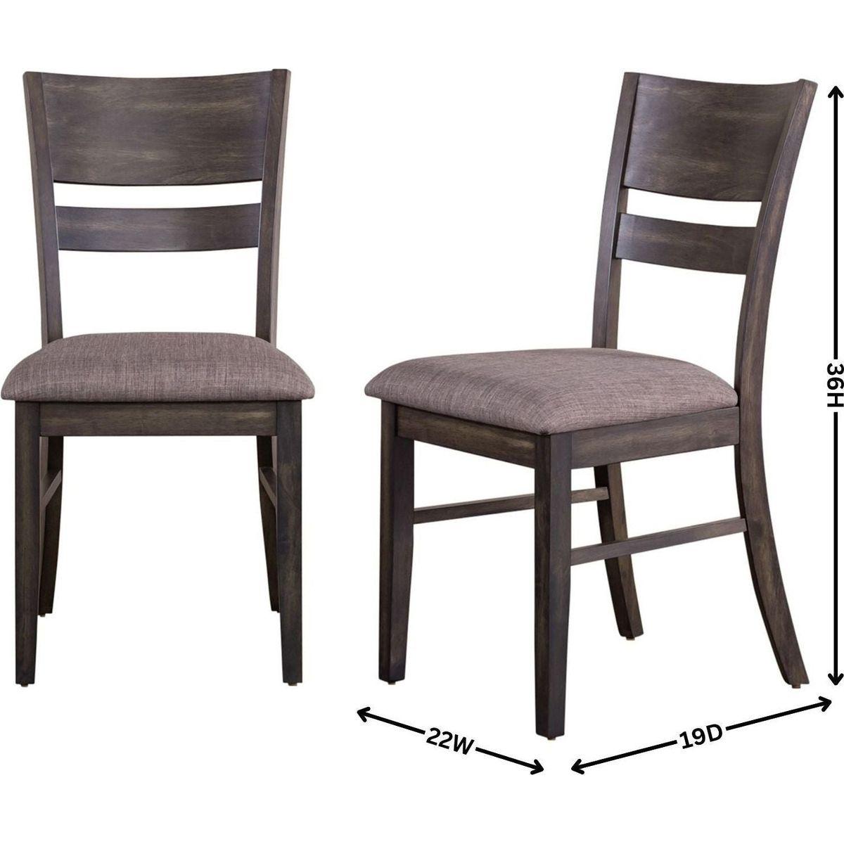 Almeta Solid Wood Slat Back Upholstered Dining Chairs, Set of 2 -Dark Umber Brown Finish