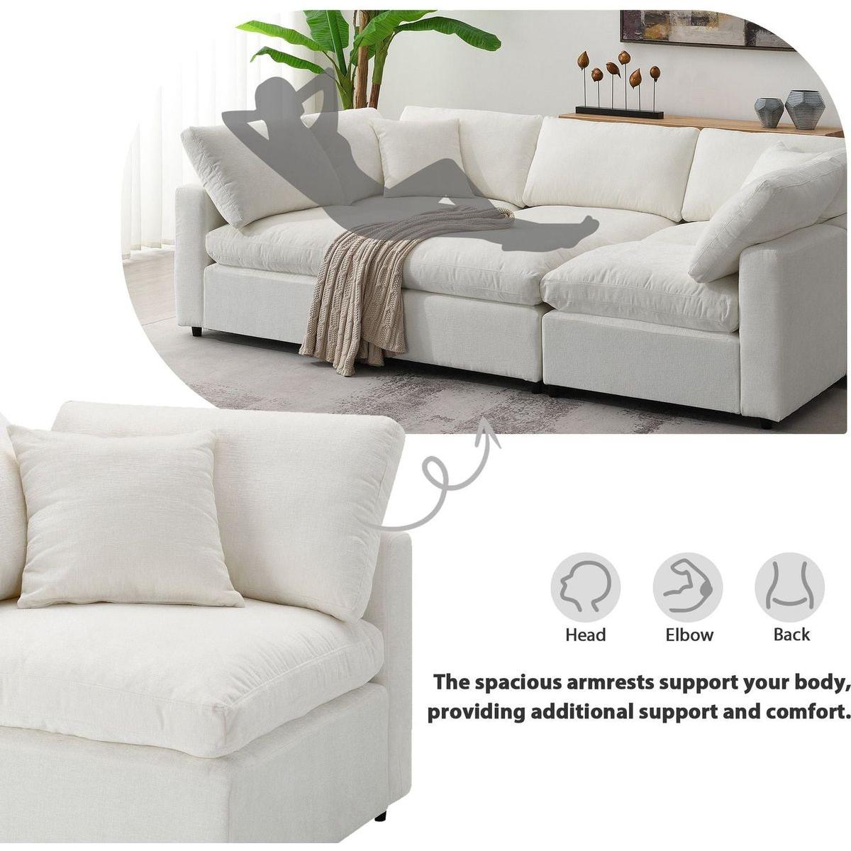 130x65" Modern Modular Cloud Sofa Bed, 6 Seat Chenille Sectional Couch Set with Ottoman,Free Combination,Convertible U Shaped Sleeper Sofa for Living Room, Apartment, 3 Colors