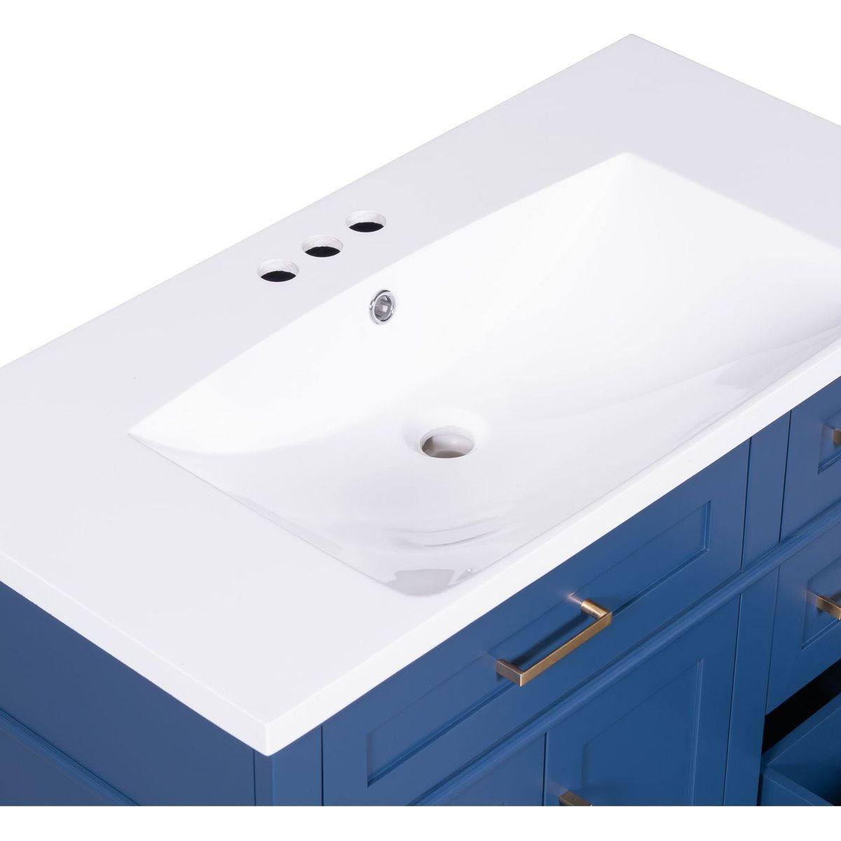 36-inch Bathroom Vanity with Resin Sink, Modern Bathroom Cabinet in Blue, Featuring Two Soft Close Doors and Four Drawers