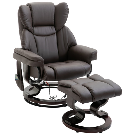 Massage Recliner Chair with Ottoman Footrest, 10 Vibration Points, 360 Swivel Reclining Chair, Faux Leather Living Room Chair with Side Pocket and Remote Control, Brown