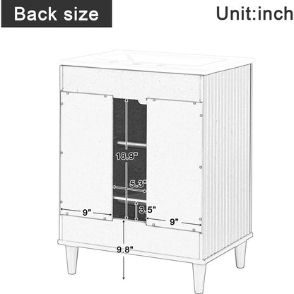 24" Bathroom Vanity with Sink, Bathroom Vanity Cabinet with Two Doors, Adjustable Shelves, Solid Wood and MDF, White