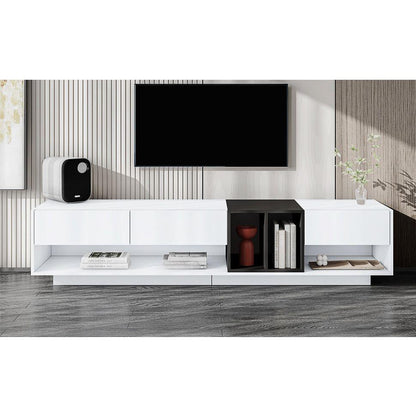 Sleek and Stylish TV Stand with Perfect Storage Solution, Two-tone Media Console for TVs Up to 80", Functional TV Cabinet with Versatile Compartment for Living Room, White