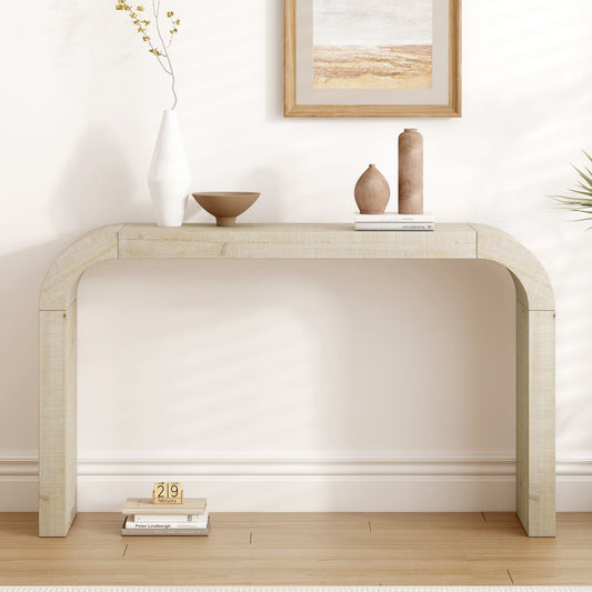 Mirod 52' Wood Console Table with Curved Edge, Natural Texture, Perfect for Entryways and Living Rooms