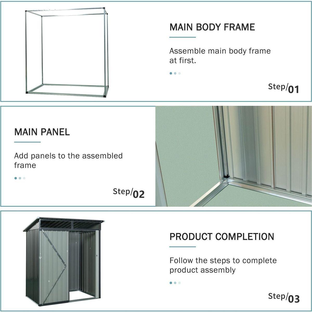 5ft x 3ft Outdoor Metal Storage Shed Transparent plate Gray