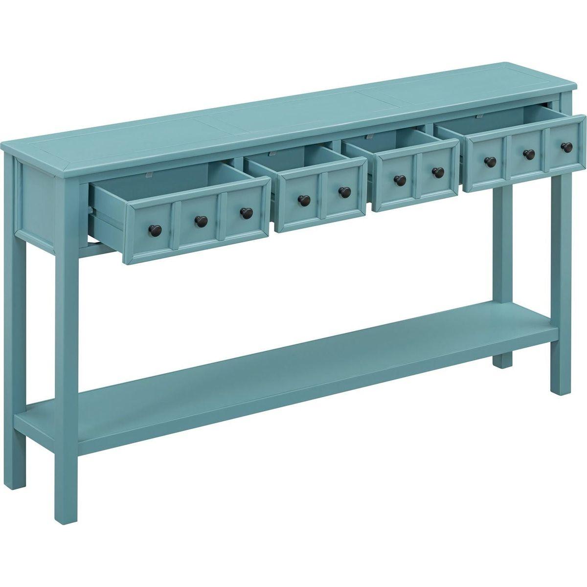 Rustic Entryway Console Table, 60" Long Sofa Table with two Different Size Drawers and Bottom Shelf for Storage (Turquoise Green)