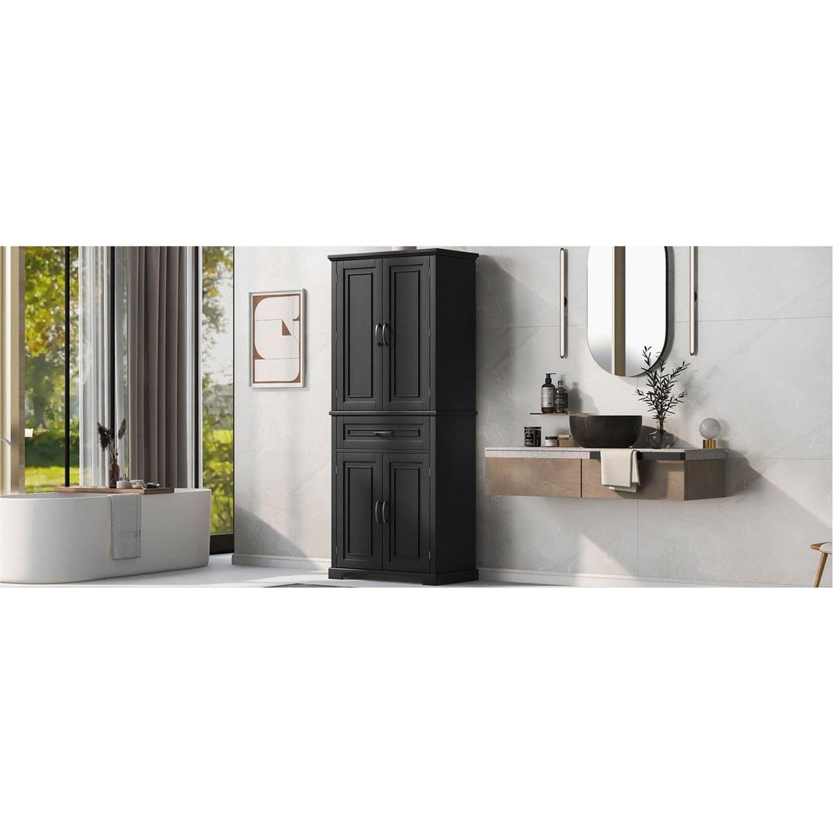 Bathroom Storage Cabinet with Doors and Drawer, Multiple Storage Space, Adjustable Shelf, Black