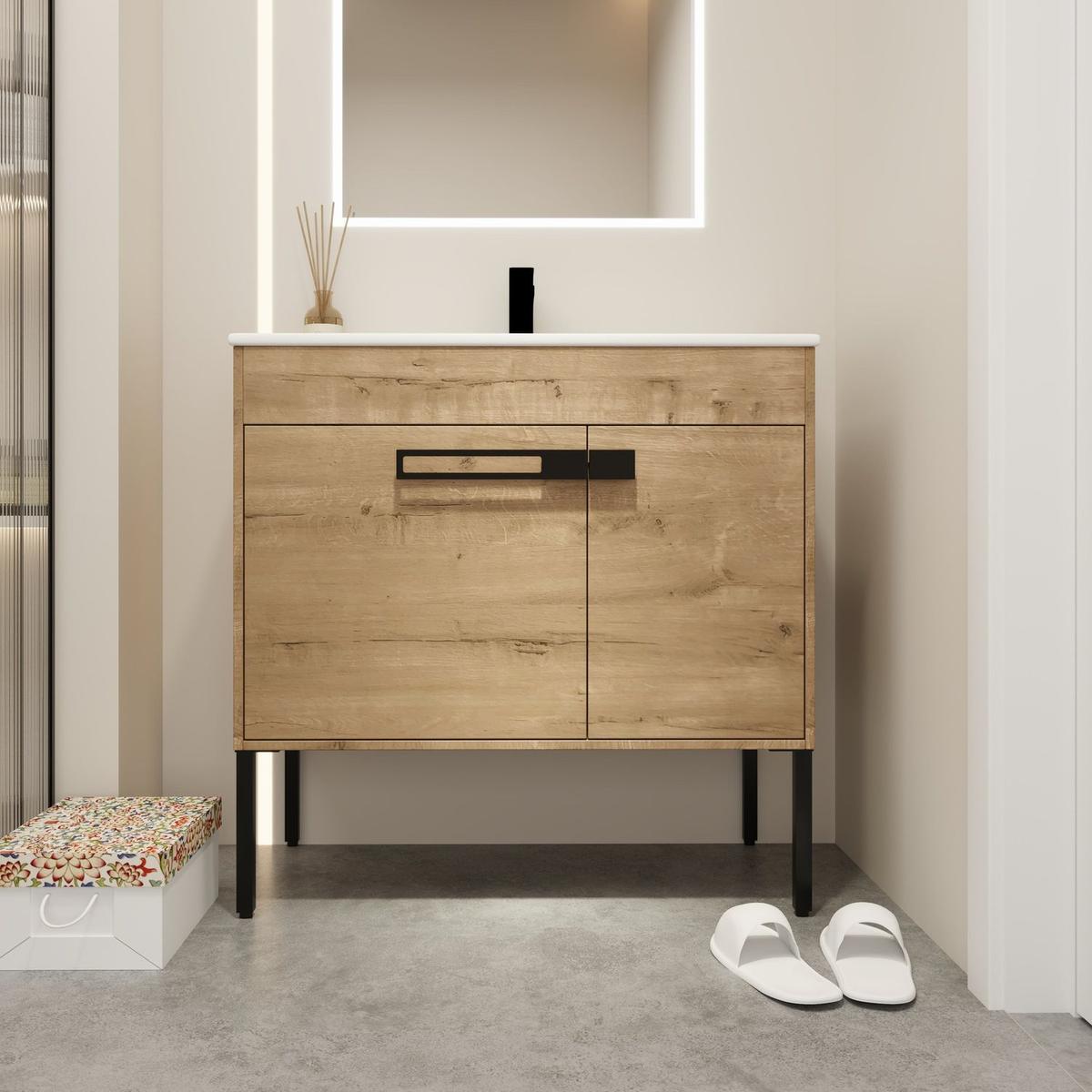 36 Inch Bathroom Vanity With Sink, Freestanding Bathroom Vanity or Floating is Optional Conversion 36x18-00336IMO-1-F-BL9090B(KD-Packing)