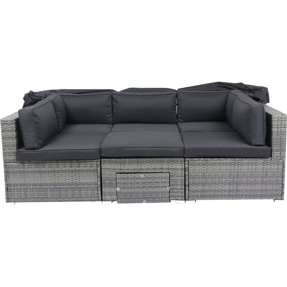 7-Piece Patio Furniture Set w/Retractable Canopy Wicker Rattan Sectional Sofa Set Patio Furniture with Washable Cushions for Lawn, Garden, Backyard, Poolside Grey wicker + Black Cushion