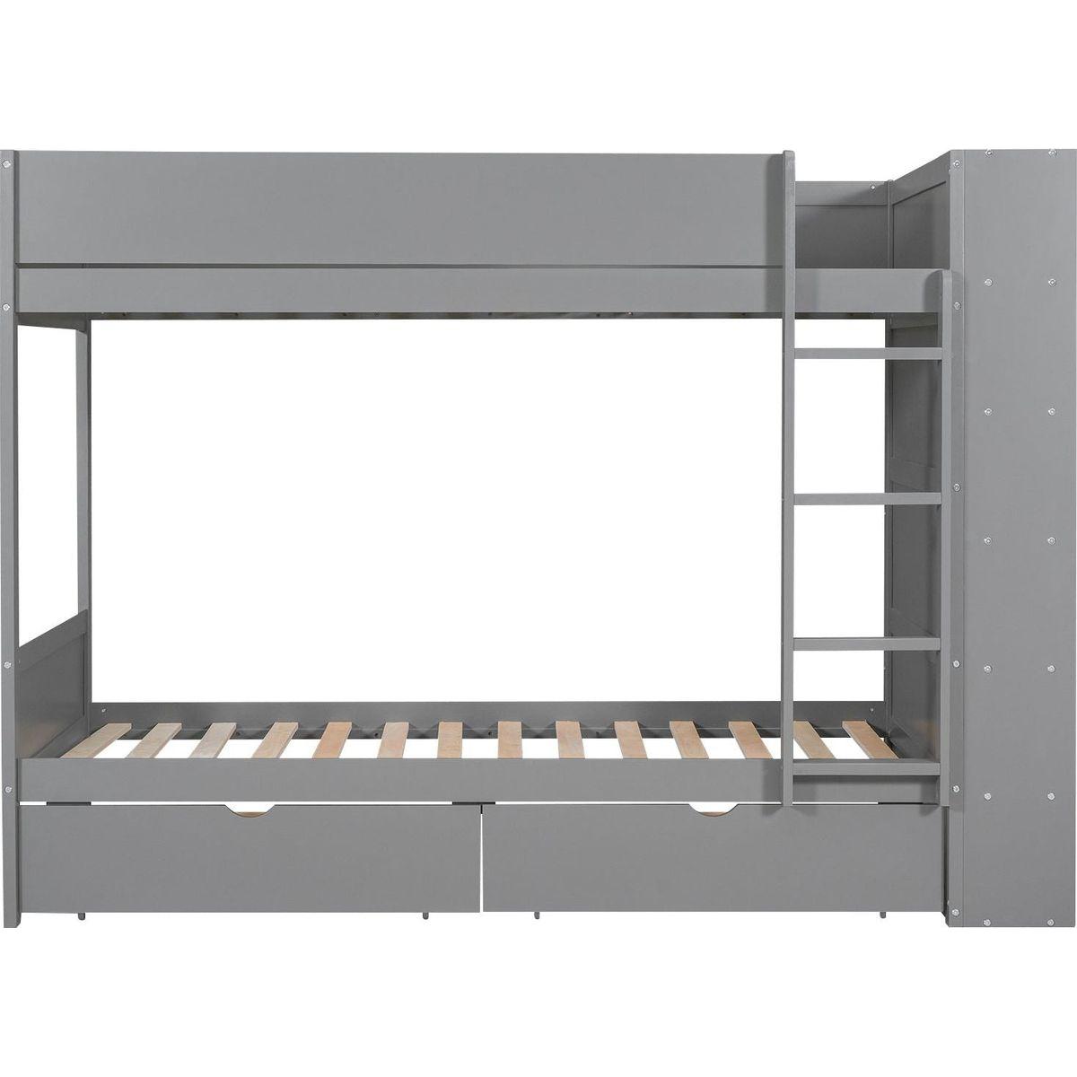 Twin over Twin Bunk Bed With 2 Drawers and Multi-layer Cabinet, Gray