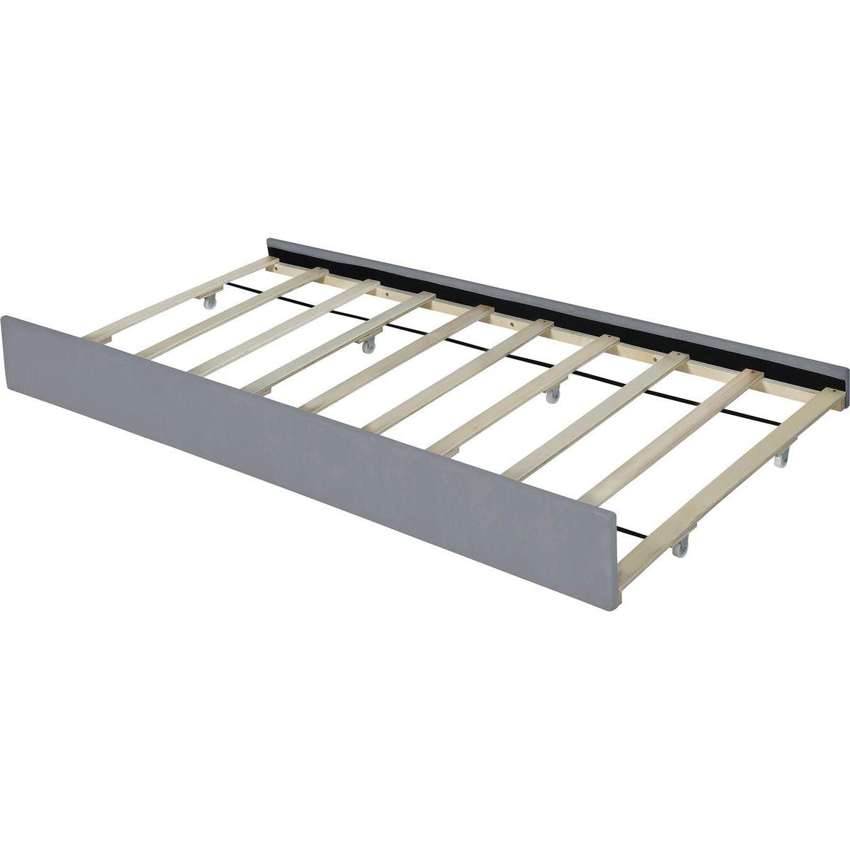 Queen Size Velvet Upholstered Platform Bed with 2 Drawers and 1 Twin XL Trundle- Gray - Streamdale Furniture