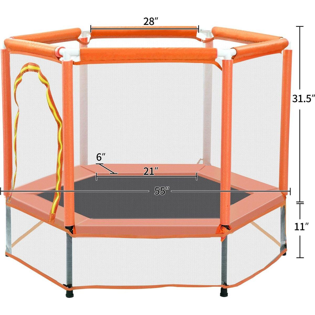 55" Toddlers Trampoline with Safety Enclosure Net and Balls, Indoor Outdoor Mini Trampoline for Kids