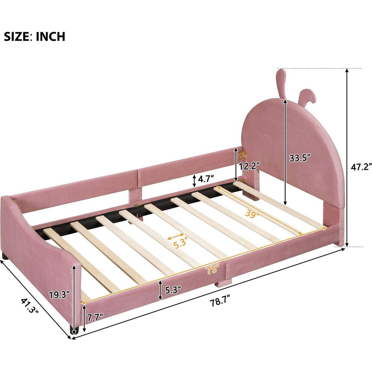 Twin Size Upholstered Daybed with Rabbit Ear Shaped Headboard, Pink