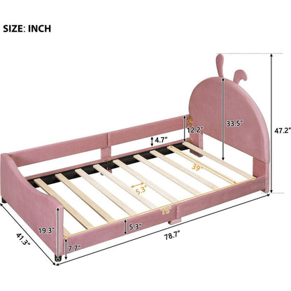 Twin Size Upholstered Daybed with Rabbit Ear Shaped Headboard, Pink