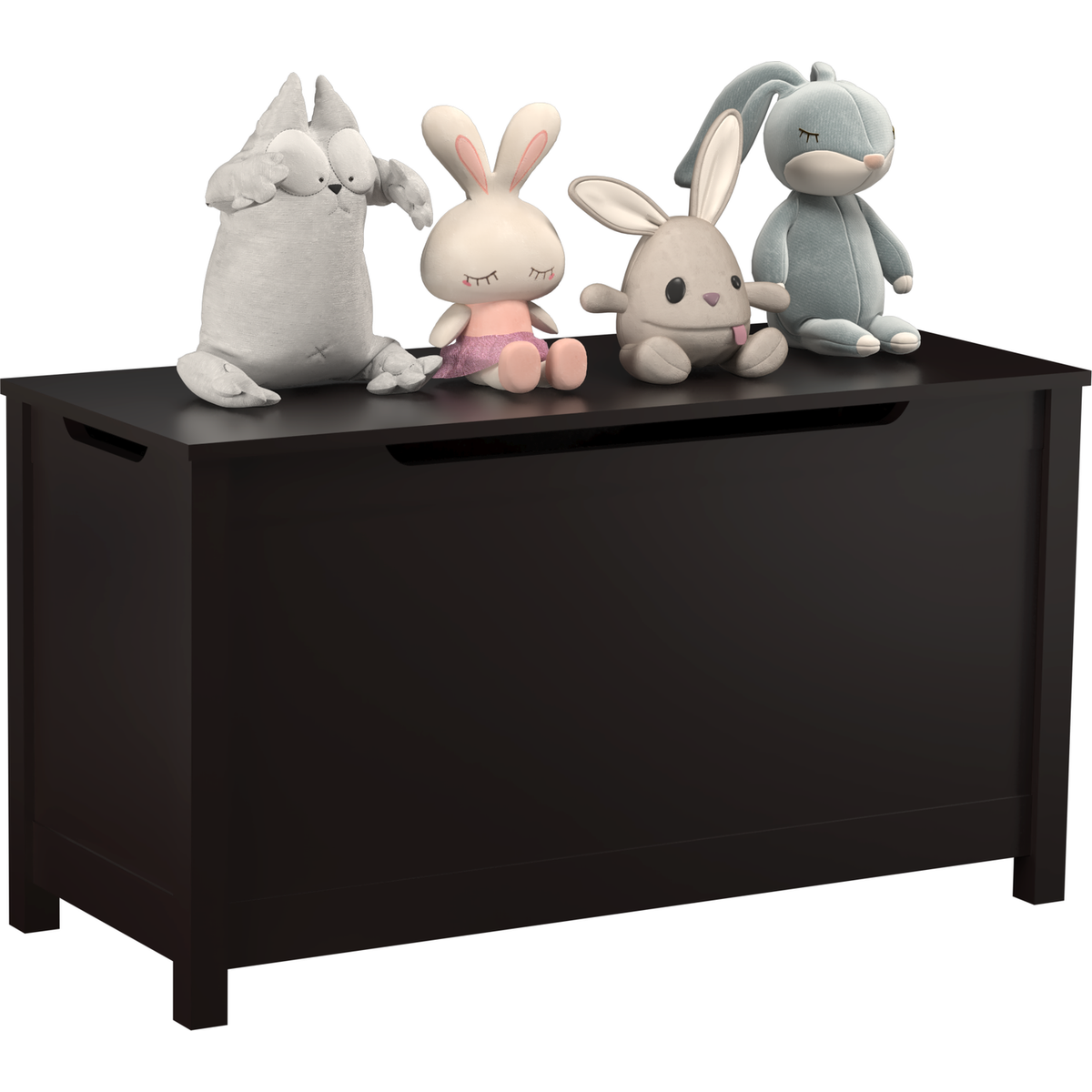 Kids Wooden Toy Box Storage with Safety Hinged Lid for Ages 3+ (Dark Brown)