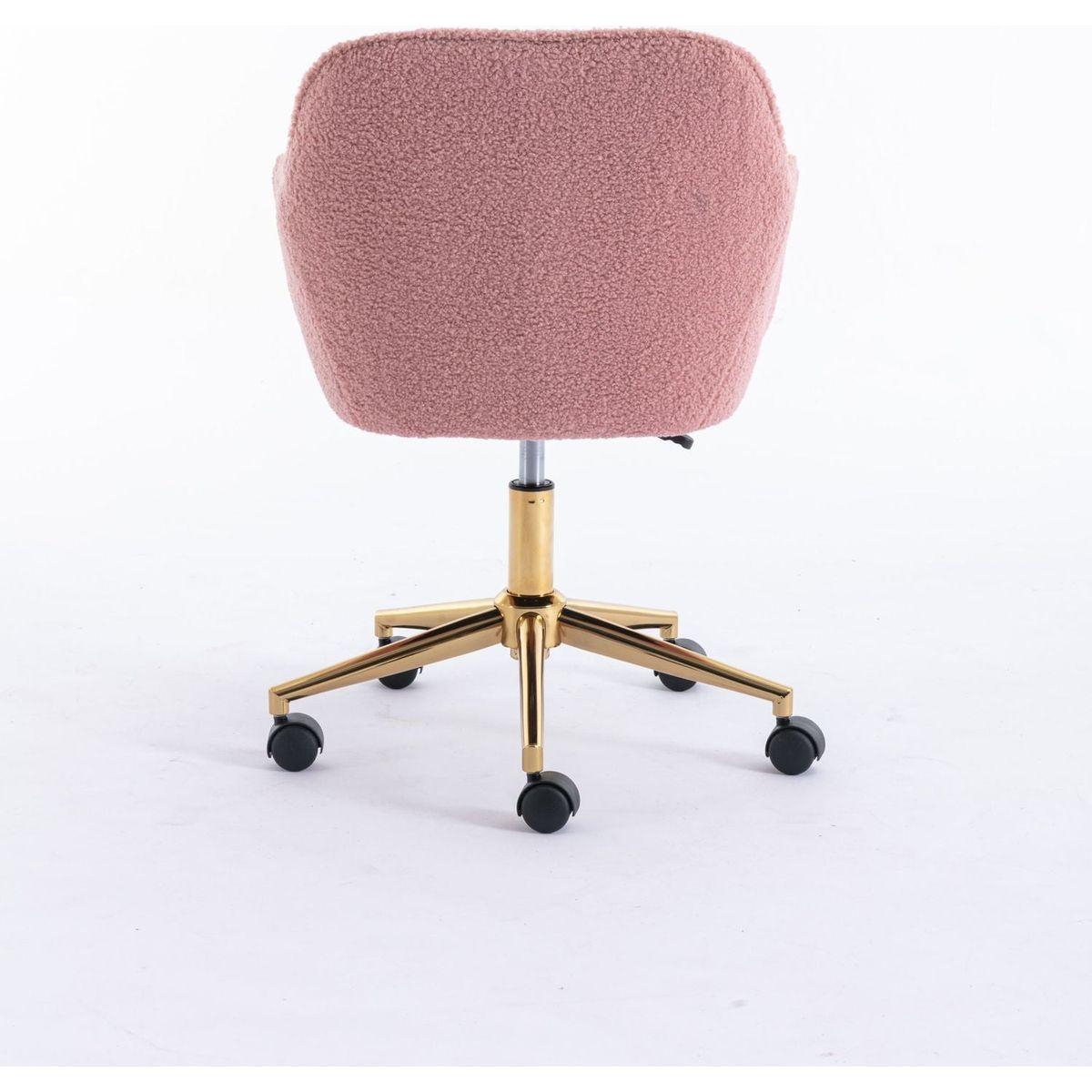 Modern Teddy Fabric Material Adjustable Height 360 Revolving Home Office Chair With Gold Metal Legs And Universal Wheel For Indoor,Pink